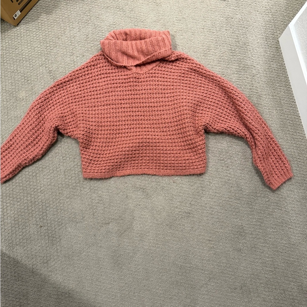 Express Pink Cowl Neck Sweater with Waffle Knit